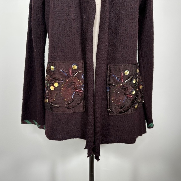 Omega Women Wool Silk Blend Open Front Cardigan Sz 1 Brown Made in Australia - Picture 2 of 12
